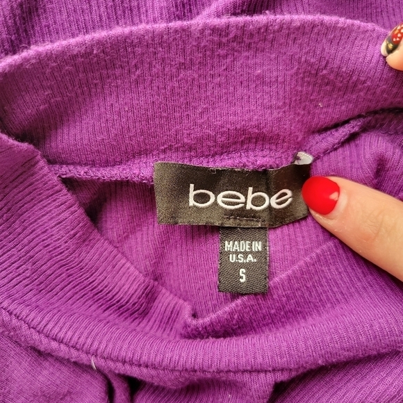 Bebe Y2K Purple Mock Neck Embelished logo top - Picture 6 of 7